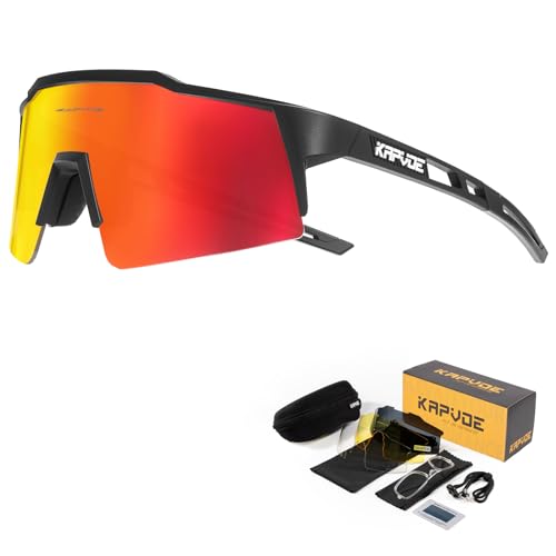 KAPVOE Gafas de Ciclismo Polarizadas con 4 Lentes Intercambiables...