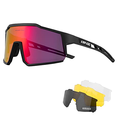 KAPVOE Gafas de Ciclismo Polarizadas con 4 Lentes Intercambiables...