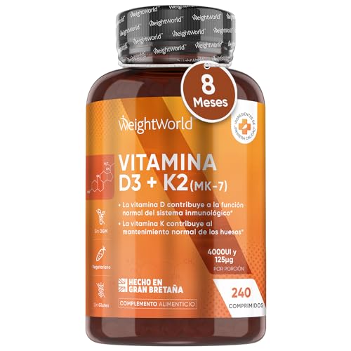 Vitamina D3 y K2 4000 UI - 240 Comprimidos - 8 Meses de...