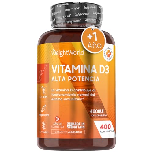 Vitamina D3 4000 UI - 400 Comprimidos para Sistema Inmune, Huesos...