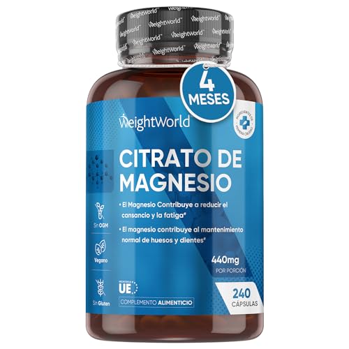 Citrato de Magnesio 1480mg, 240 Cápsulas Veganas - 440mg de...