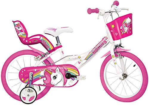 Dino Bikes Unicorn 14' Bicycle Unicornio, Niñas, Blanco y Rosa,...