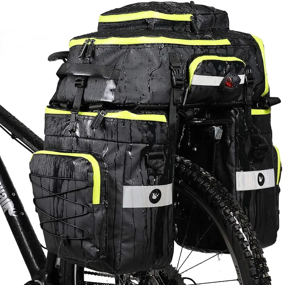 BAIGIO Bolsa de Bicicleta 3 en 1 de 75 L Alforjas Bicicleta Impermeable, Bolsa Bicicletas Trasera para Ciclismo, Viajes con Cubierta para la Lluvia, Verde