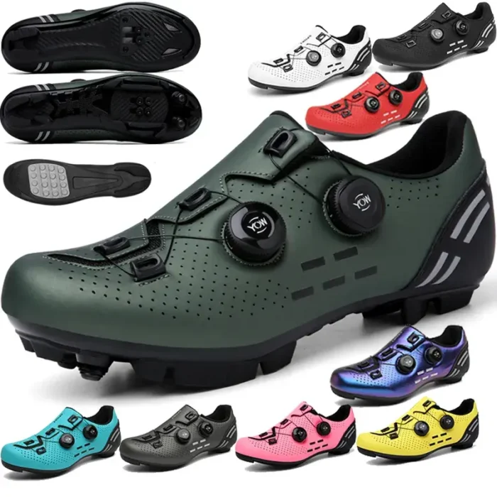 Zapatillas MTB en acción mostrando la suela taqueada y construcción robusta ideal para mountain bike
