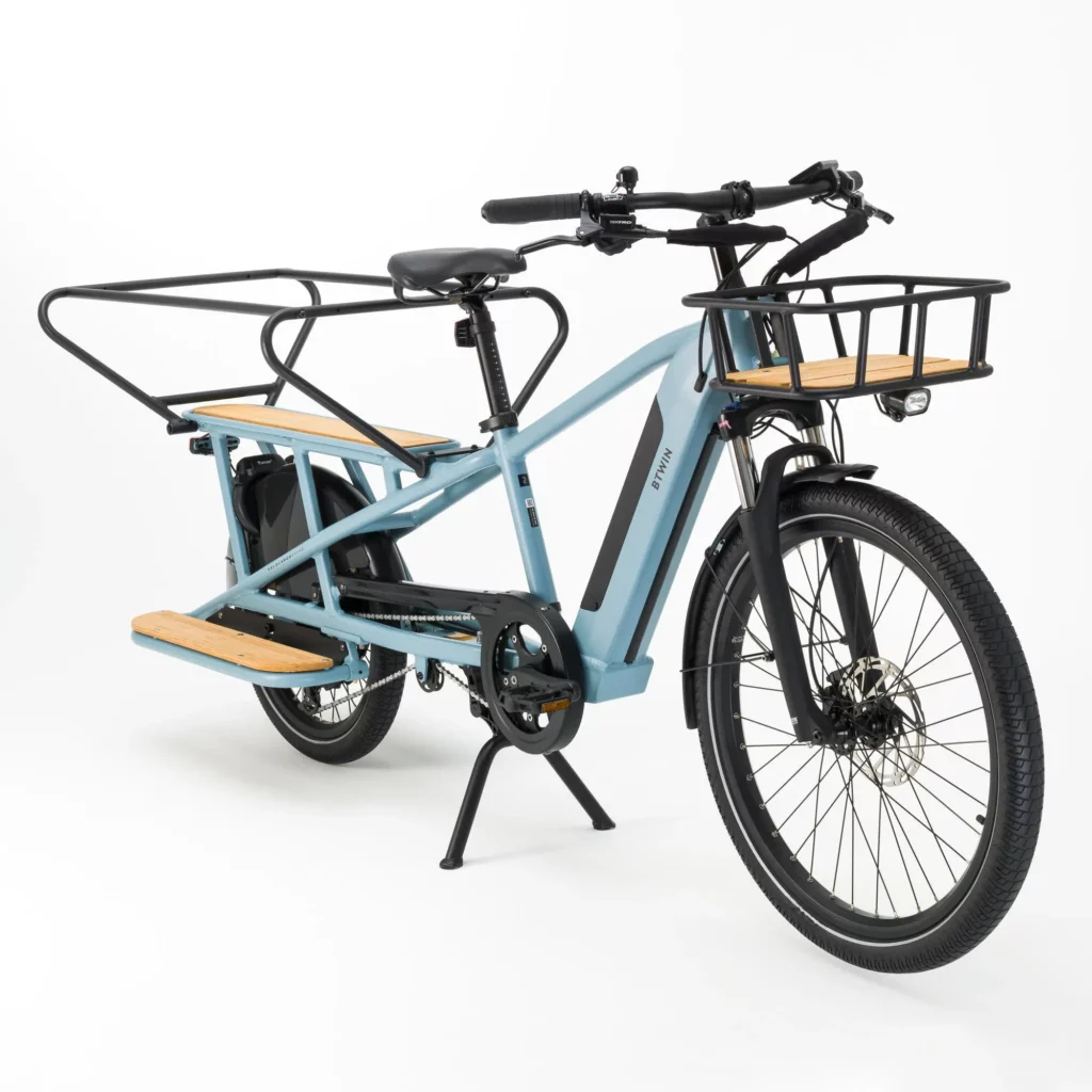 Elops R500 Bicicleta de carga eléctrica Decathlon: todo lo que necesitas saber bicicleta de carga cargobike electrica carga trasera elops r500 azul