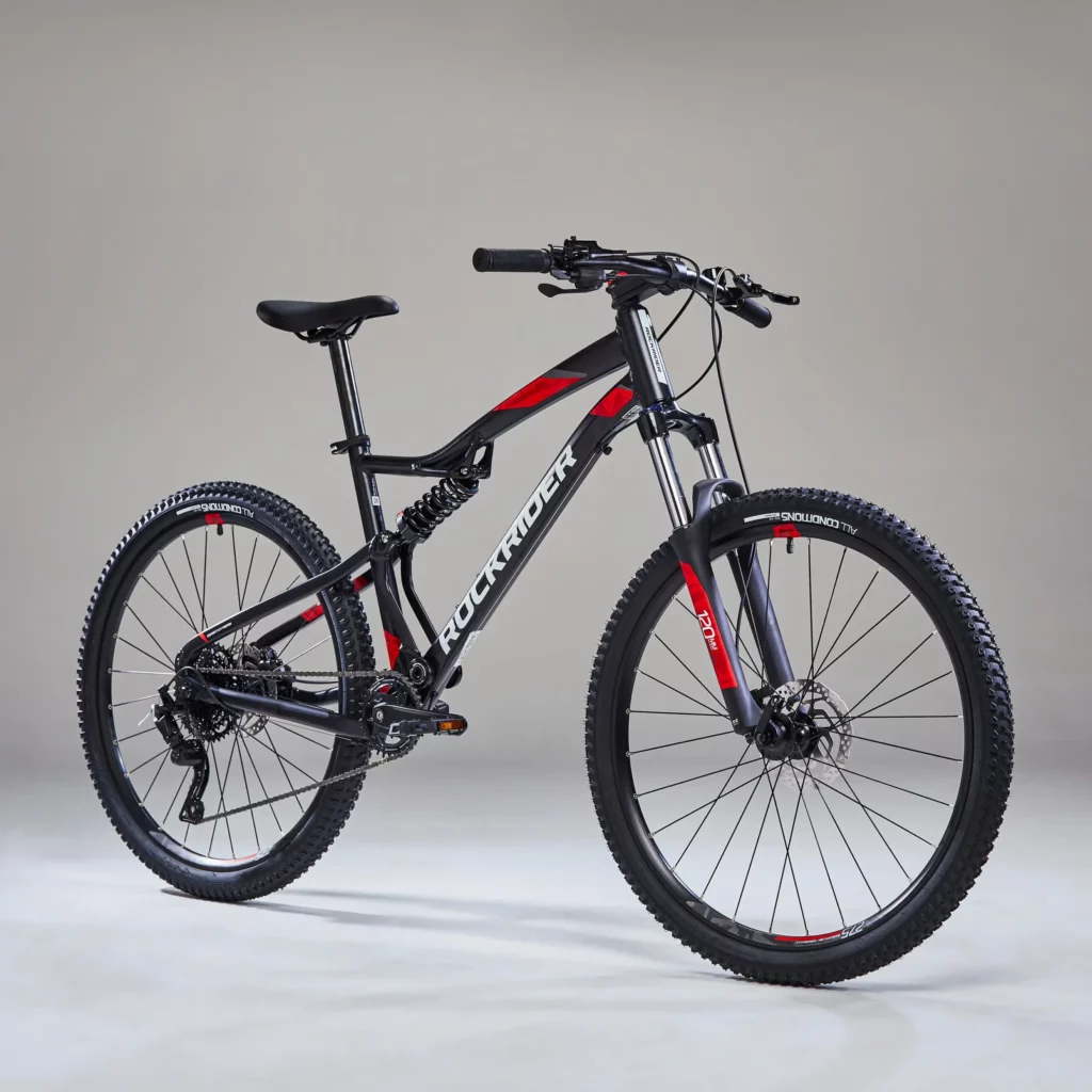 bicicleta de montana 275 doble suspension rockrider st 530 s negro rojo scaled