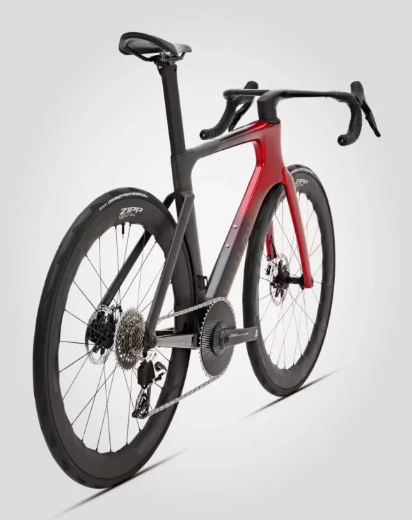 van rysel rcr f pro inferno Detalle del cuadro mostrando el degradado de lava hasta el carbono expuesto en la vaina trasera