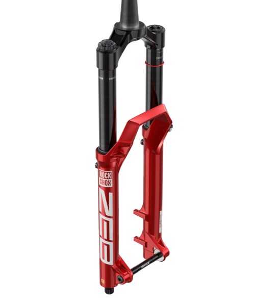 RockShox ZEB Ultimate 2025, horquilla de enduro con barras de 38mm en color rojo