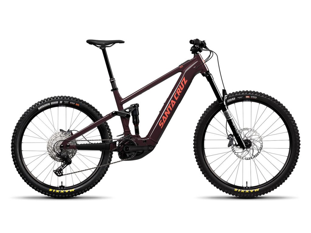 Santa Cruz Vala AL 2026 en color burgundy con cuadro de aluminio, suspensión completa y motor Bosch Performance CX, mostrando su diseño elegante y agresivo