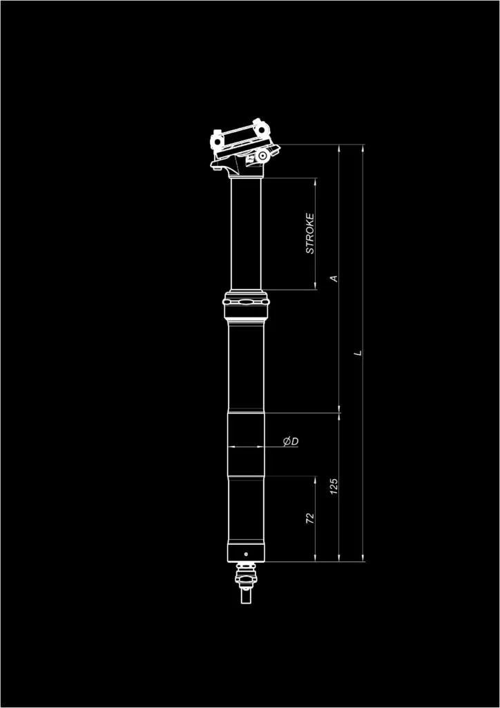 Tabla esquemática con las medidas, recorridos y diámetros disponibles para la tija Vertical HELIUM RACE
