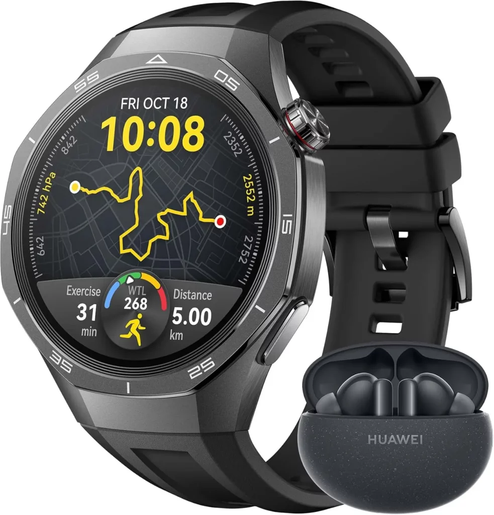 Huawei inicia el despliegue global de HarmonyOS 6 para dispositivos portátiles 1 HUAWEI Watch GT 5 Pro 46mm Smartwatch FreeBuds 5i Negro Silueta con Diseno Sofisticado Deportes de Alto Nivel Seguimiento de Salud ECG 14 Dias de Duracion GPS Llamada iOS y Android Negro