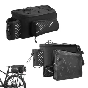 Alforja para bicicleta ROCKBROS negra de 9-12 L con 2 bolsillos laterales plegables