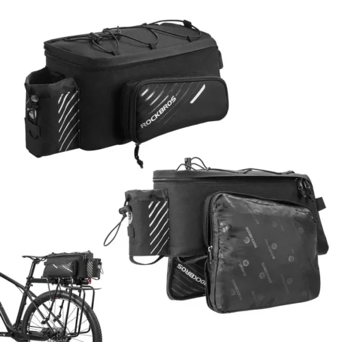 Alforja para bicicleta ROCKBROS negra de 9-12 L con 2 bolsillos laterales plegables