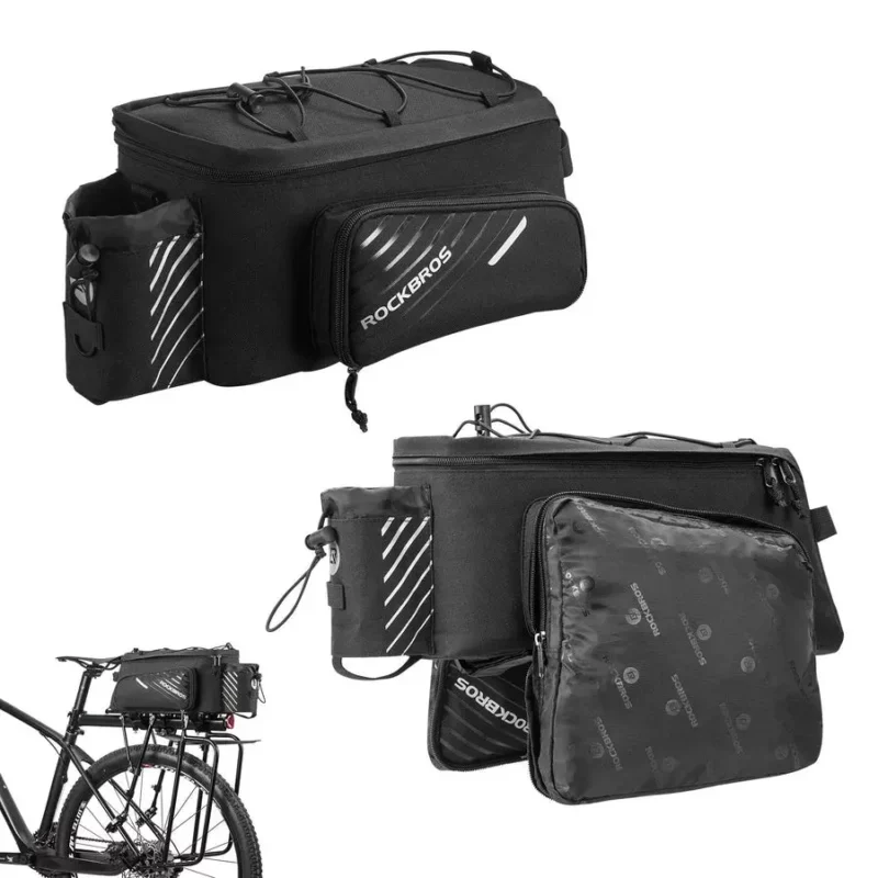 Alforja para bicicleta ROCKBROS negra de 9 12 L con 2 bolsillos laterales plegables webp