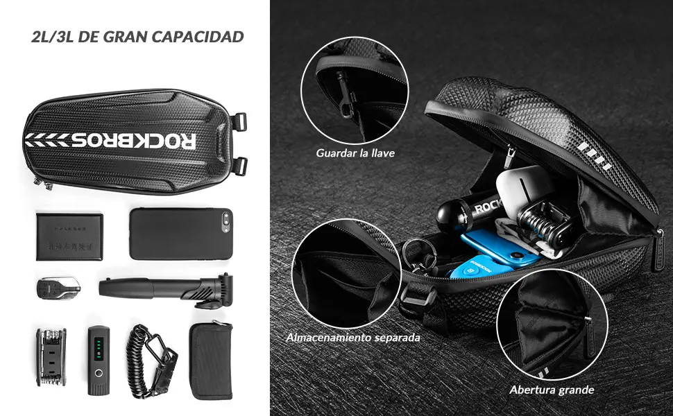 Interior espacioso de la bolsa ROCKBROS B62 en versión 3L