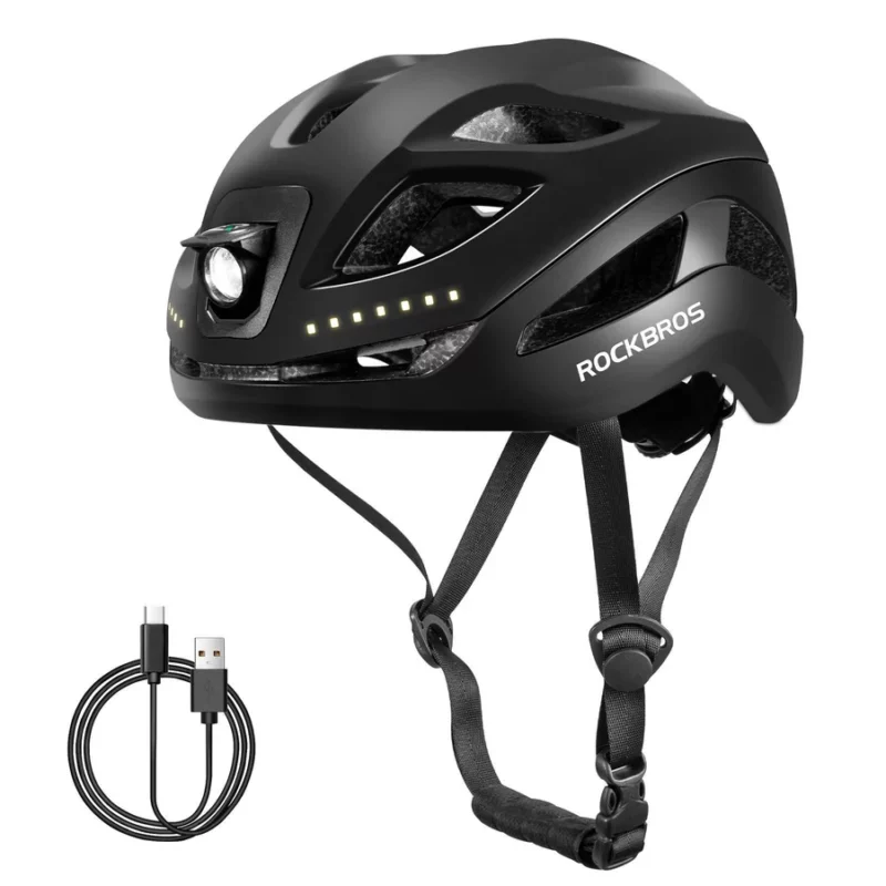 Casco de bicicleta ROCKBROS con luz, con USB 1800 mAh, transpirable, 58-60 cm