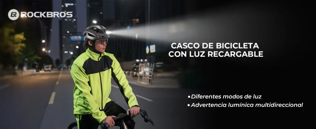 Casco de bicicleta ROCKBROS con luz recargable 1800 mAh transpirable 58-60 cm