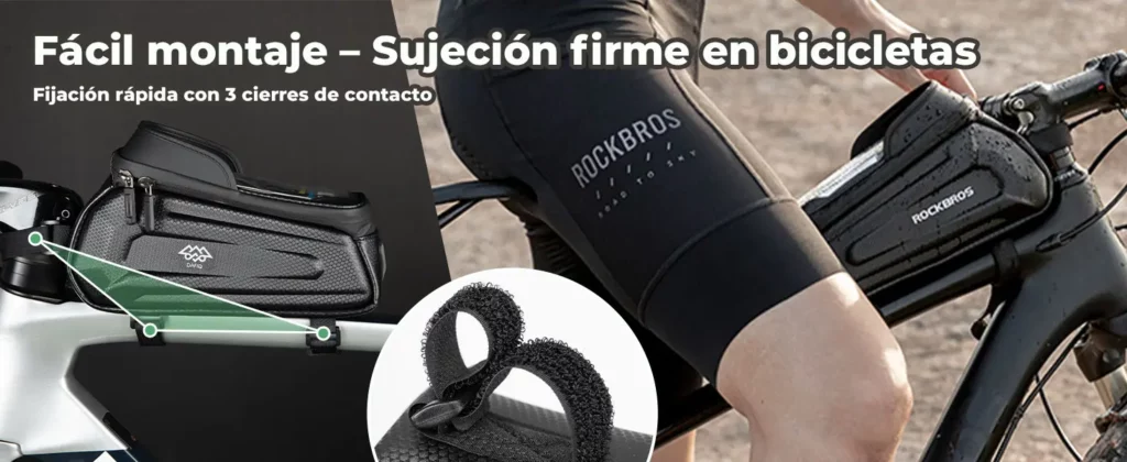 Bolsa de cuadro ROCKBROS montada en el tubo superior con móvil visible