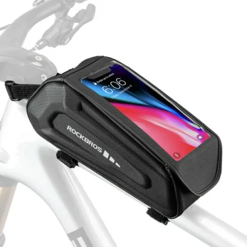 Bolsa impermeable ROCKBROS para el cuadro de tu bici. Usa el móvil sin sacarlo gracias a su ventana táctil. 1,7L, velcro reforzado