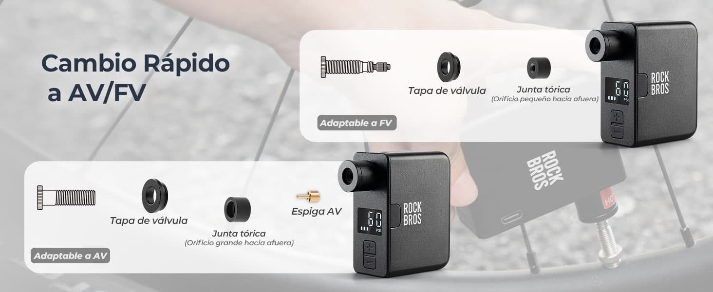 Bomba electrica para bicicleta MINI AS1 Pro Cambio Rapido a AV FV
