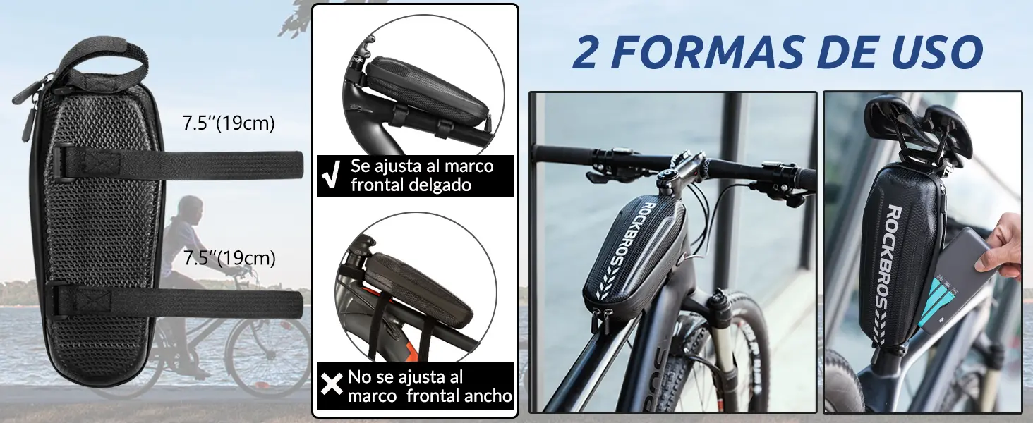 Tres formas de montar la bolsa ROCKBROS: en el tubo del cuadro, bajo el sillín y en el manillar