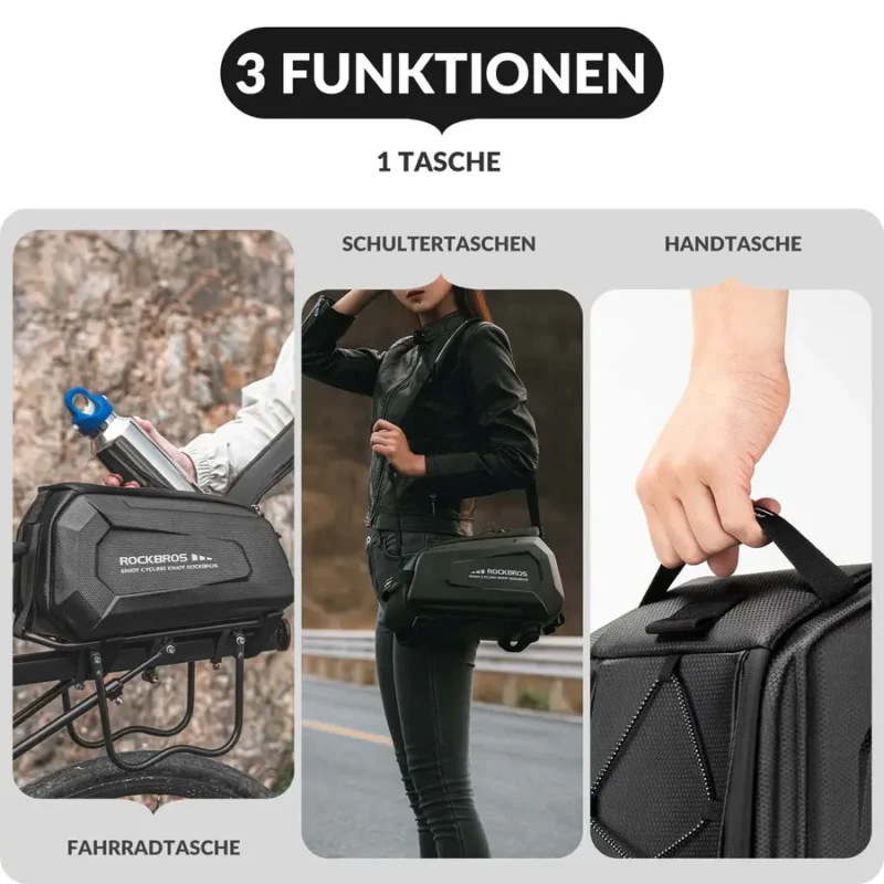 Bolsa para bicicleta tipo alforja, 9L, repelente al agua – incluye funda para la lluvia y correa ajustable para el hombro