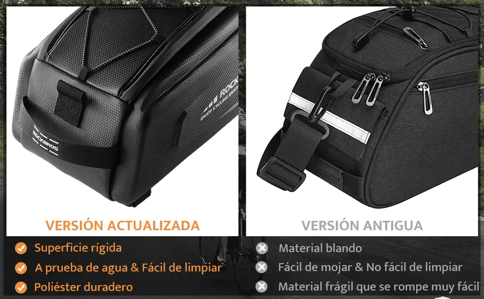 Versión actualizada de la bolsa trasera ROCKBROS 9L para bicicleta con refuerzos estructurales