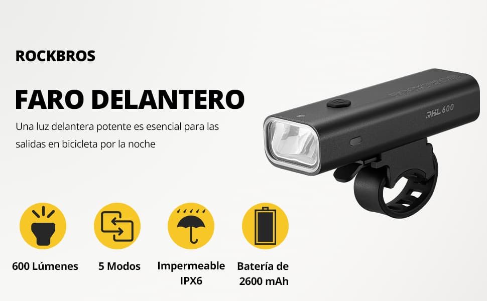 ROCKBROS Luz Bicicleta LED 600 Lúmenes