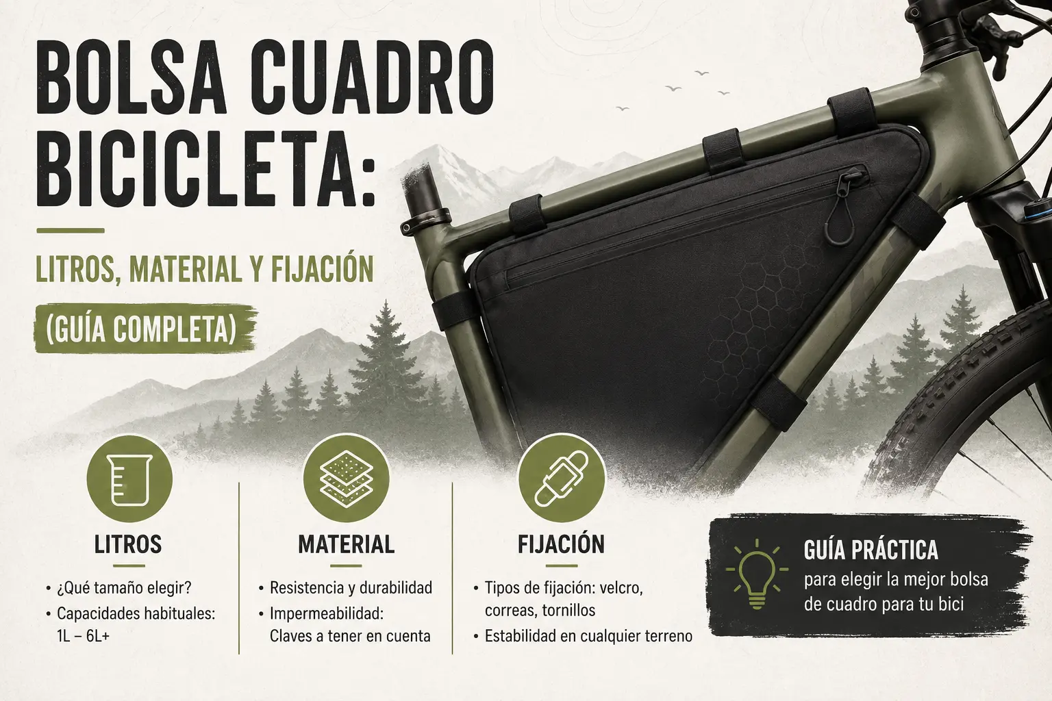 Bolsa cuadro bicicleta litros material y fijacion guia