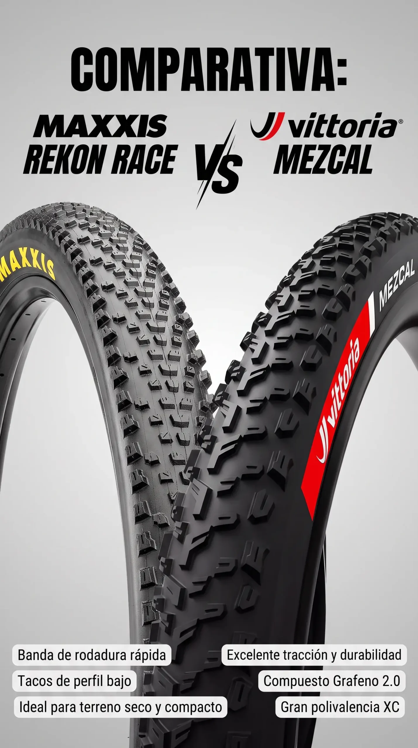 Comparativa visual Maxxis Rekon Race vs Vittoria Mezcal para MTB XC y maratón
